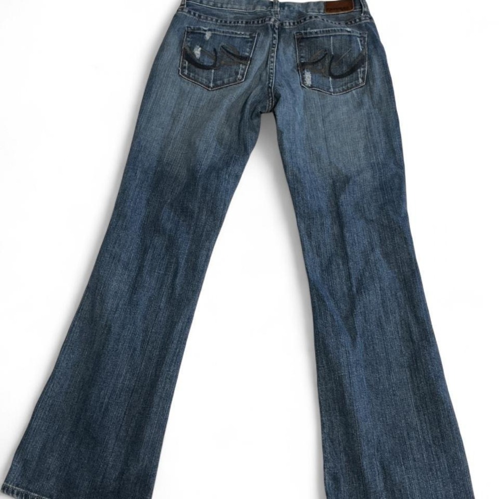Express Flare Jeans Women 8R Blue Distressed Low Rise Y2K Denim - Picture 8 of 8